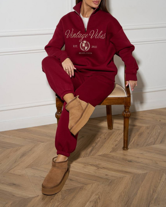 60/1 спортивний костюм на флісі з вишивкою, кофта з блискавкою з коротким комірцем і штанами на резинці